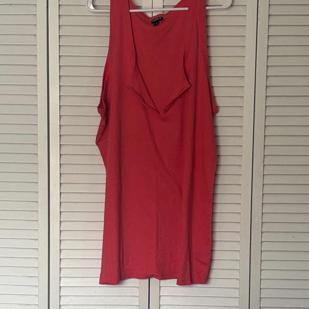 Torrid Hot Pink Ribbed Henley Tank Top